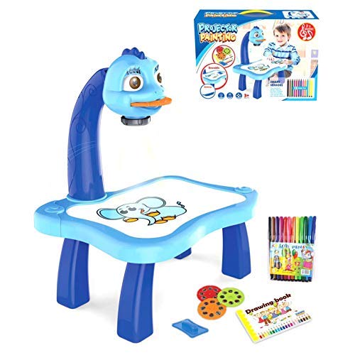 LUCKYYL Proyector para Niños Dibujo Smart, Smart Sketcher Proyector, Herramienta Educativa De Pintura, Juego De Escritorio De Mesa De Proyector De Pintura Musical para Niños,Blue