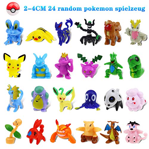 Lunriwis Juego de Juguetes de Pokémon de Pokémon, 24 Unidades de Minifiguras de Pokémon, 2 Pulsera Trenzada de Pokemon, 50 Unidades de Pegatinas de Pokémon para niños, Regalo de Fiesta