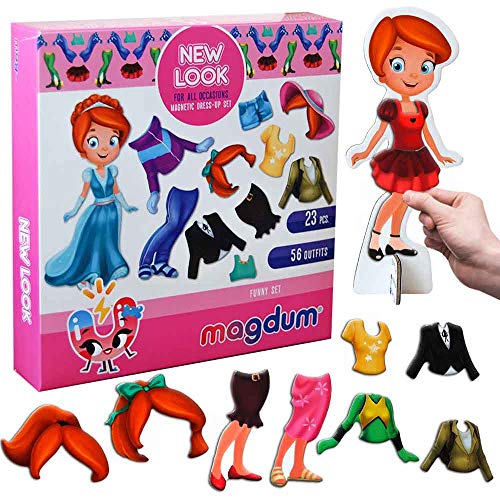 MAGDUM New Look - Muñeca de Vestir magnética, 56 Opciones de Ropa - Muñeca de Vestir magnética para niñas - 23 Piezas de Ropa magnética - Juego para niñas