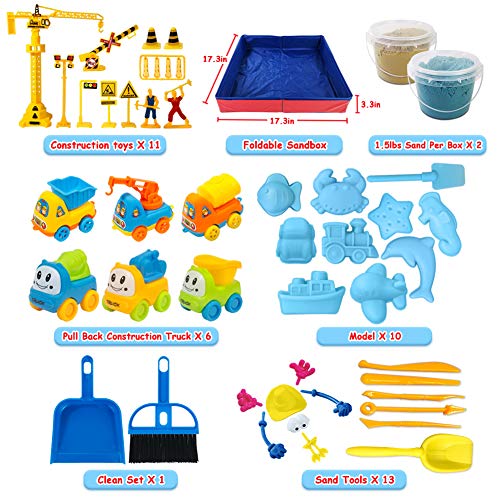 Magic Sand Kit – Juego de arena de juego de construcción de 3 lbs arena con 2 colores, caja de arena plegable con juego limpio para niños y niñas