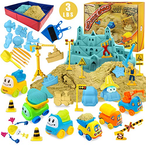 Magic Sand Kit – Juego de arena de juego de construcción de 3 lbs arena con 2 colores, caja de arena plegable con juego limpio para niños y niñas