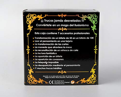 MAGIC SECRET- Caja de Magia para Niños (9+) y Adultos - Ilusiones y Mentalismo - +35 Trucos de Magia Profesionales - 60 Videos (App iOS & Android) + 5 Accesorios + Coaching por un Mago Profesional