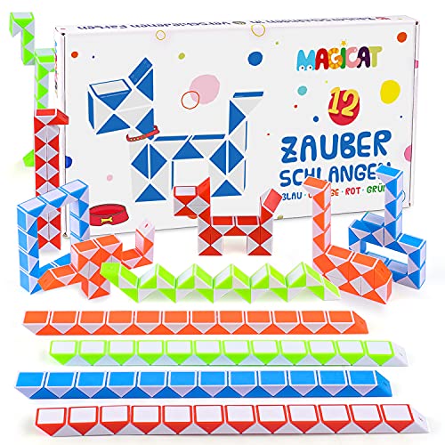 Magicat Juego de 12 Piezas Puzzle Serpiente Mágica - Serpiente Juguete de Rompecabezas para Niños - Magic Snake Cube diferente Color para Fiestas