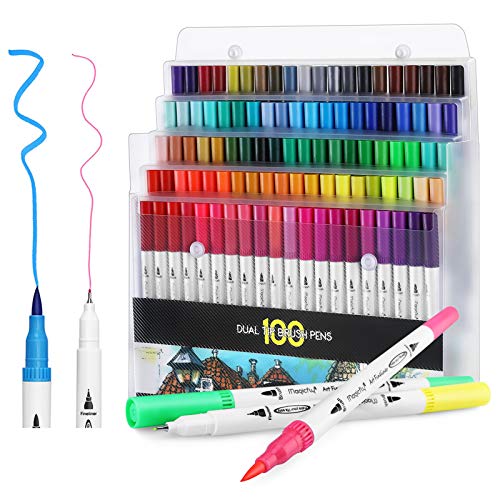 Magicfly Rotuladores Acuarelables 100 Colores, Kit de Rotuladores Punta Pincel para Colorear Mándala Caligrafía Dibujos Lettering, Rotuladores de Acuarelas para Niños, Adultos