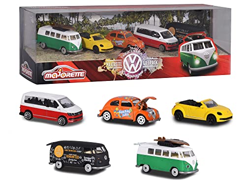 Majorette- Set de 5 Coches de Metal de 7,5cm (Escala 1:64) Marca Volkswagen- Majorette 2057615 (+4 años).