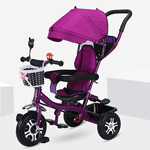 MAMINGBO Triciclo, con la sombrilla de titanio Aire rueda de absorción de choque del pedal Trike, durante 2 3 4 5 años de edad Niños Niñas interior y exterior (Color : Púrpura)