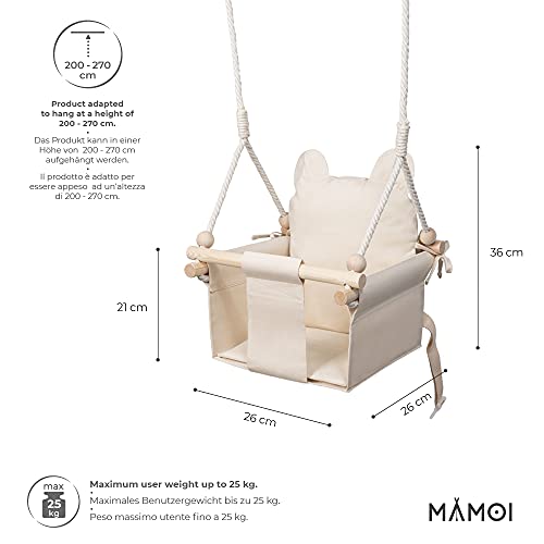 MAMOI Columpio Bebe con ASA DE Seguridad, Columpios Infantiles Exterior y Interior, Columpio Madera Ideal como Columpio de Jardin y para habitación Infantil