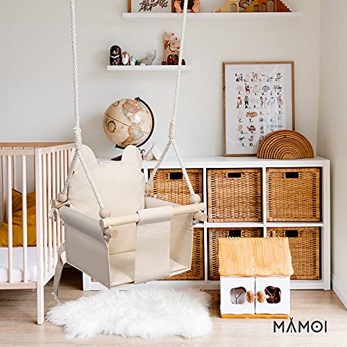 MAMOI Columpio Bebe con ASA DE Seguridad, Columpios Infantiles Exterior y Interior, Columpio Madera Ideal como Columpio de Jardin y para habitación Infantil