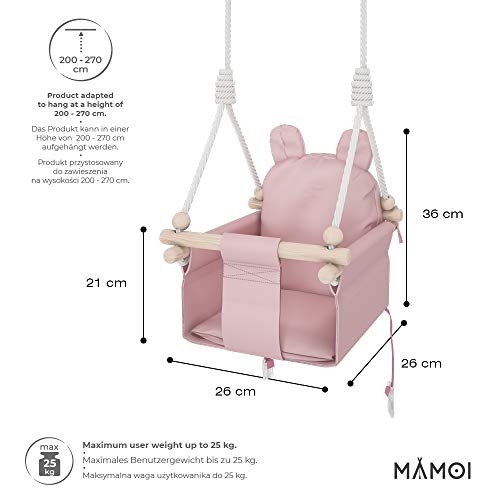 MAMOI Juego de columpio para bebé, columpio de madera, incluye cinturón de seguridad, ideal como columpio de bebé al aire libre, columpio de interior, columpio de jardín (rosa Teddybär)