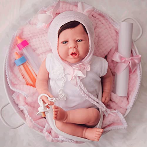 MARÍA JESÚS Bebe Reborn Silicona - Muñecos Reborn blanditos de Vinilo SILICONADO con Efecto caída Cabeza, Rojeces y Pliegues, Muñecas Reborn 48cm y 1,8kg, Bebes Reborn Baratos