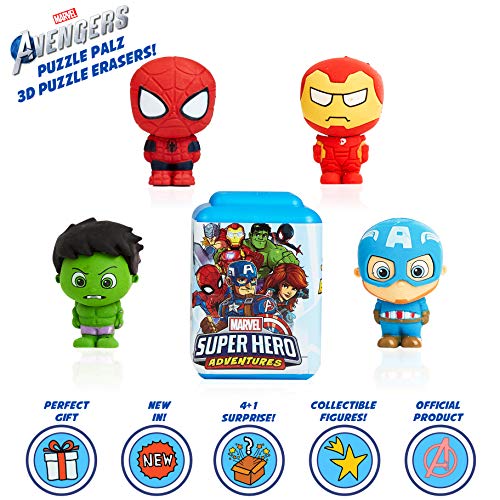 Marvel Figuras para Niños, Pack 5 Muñecos Iron Man Spiderman Capitan America y Hulk, Gomas de Borrar Coleccionables, Regalos Originales para Niños Edad 3+