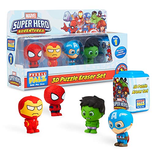 Marvel Figuras para Niños, Pack 5 Muñecos Iron Man Spiderman Capitan America y Hulk, Gomas de Borrar Coleccionables, Regalos Originales para Niños Edad 3+