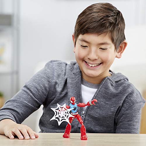 Marvel Spider-Man Bend and Flex Marvel Figura de acción de araña Escarlata, Figura Flexible de 15.2 cm, Incluye Accesorio Web, para niños a Partir de 4 años