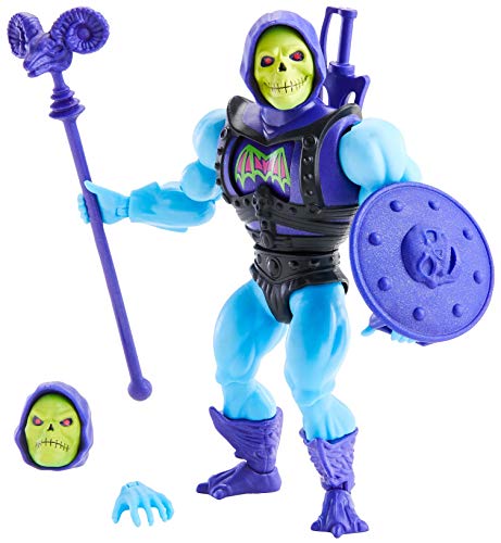 Masters of the Universe (Masters del Universo Orígenes) Figura Skeletor, muñeco articulado de juguete con accesorios (Mattel GVL77)