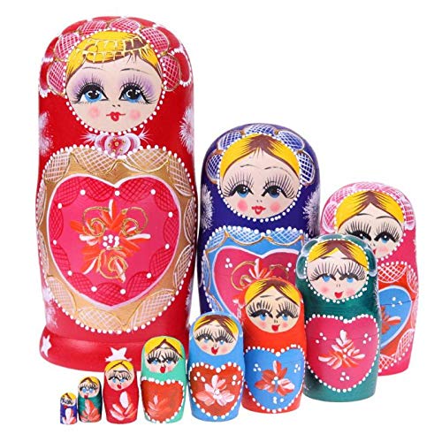 Matryoshka decoración 10 unids / set Encantador ruso Matryoshka Muñecas de madera Nesting Babushka Pintura a mano rusa para niño Juguete Regalo bebé Muñeca artesanal Decoración para el hogar Muñecas R