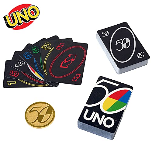 Mattel Games Juego de cartas UNO 50 aniversario, juego de mesa con acabado premium (Mattel GXJ94)