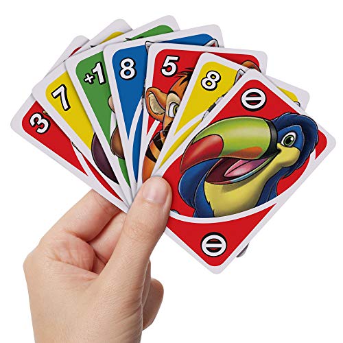 Mattel Games Juego de cartas UNO Junior, juego de mesa para niños con dibujos de animales (Mattel GKF04)