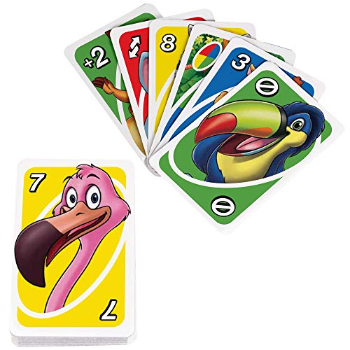 Mattel Games Juego de cartas UNO Junior, juego de mesa para niños con dibujos de animales (Mattel GKF04)