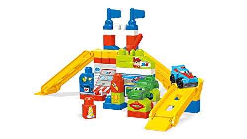 Mega Bloks Garaje de coches de carreras, juguete construcción bebé + 1 año (Mattel FVJ02)