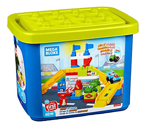 Mega Bloks Garaje de coches de carreras, juguete construcción bebé + 1 año (Mattel FVJ02)