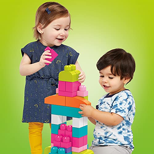 Mega Bloks Juego de construcción de 60 piezas, bolsa ecológica rosa, juguetes bebés 1 año (Mattel DCH54)