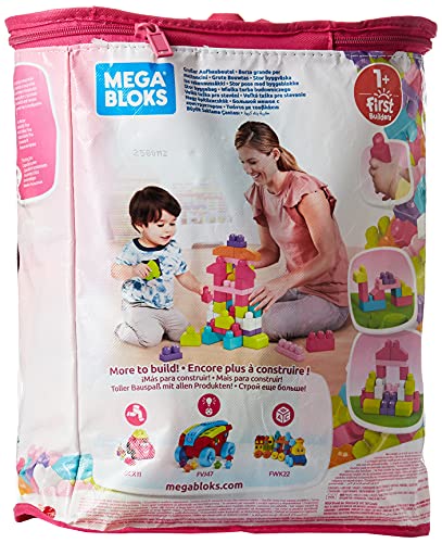 Mega Bloks Juego de construcción de 60 piezas, bolsa ecológica rosa, juguetes bebés 1 año (Mattel DCH54)