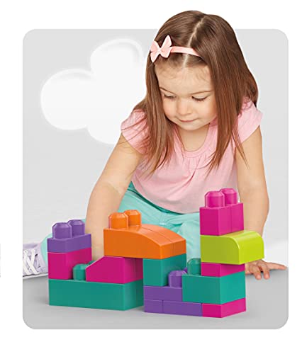 Mega Bloks Juego de construcción de 60 piezas, bolsa ecológica rosa, juguetes bebés 1 año (Mattel DCH54)