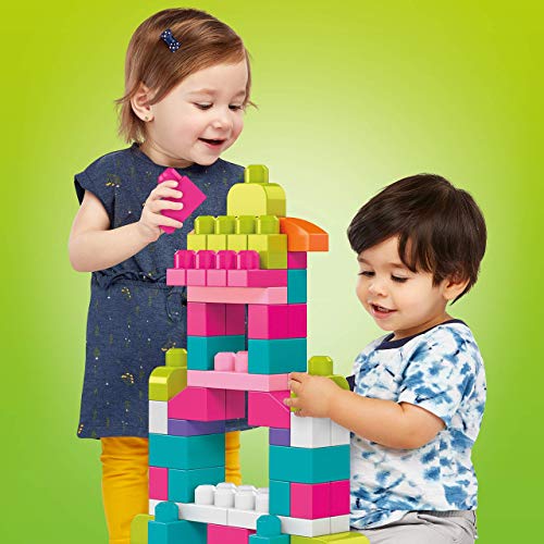 Mega Bloks Juego de construcciones 80 piezas con bolsa ecológica rosa, juguete bebé +1 año (Mattel DCH62)