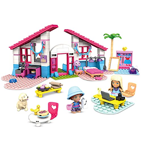 Mega Construx Barbie Casa de Malibú, muñecas con casa de bloques de construcción y accesorios de juguete (Mattel GWR34)