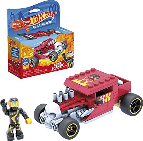 Mega Construx Hot Wheels Bone Shaker Coche de juguete de bloques de construcción, incluye figura, para niños +5 años (Mattel GVM29)