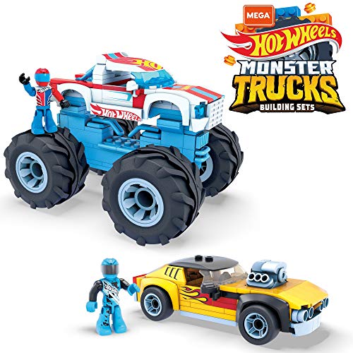 Mega Construx Monster Trucks Pack 2 coches de juguete de bloques de construcción, incluye 2 figuras, para niños +5 años (Mattel GYG22)