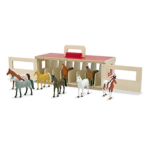 Melissa & Doug - Juego de establo de caballos de exhibición para llevar, Juego imaginativo, fomenta el aprendizaje creativo, 8 caballos de juguete, regalo para niñas y niños, +3 años