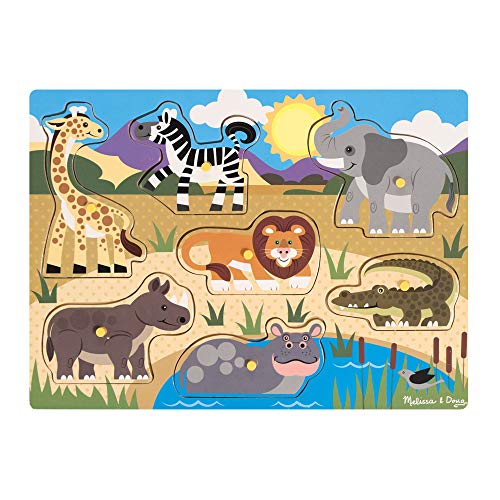 Melissa & Doug- Safari Peg Juego Puzzle con 7 Piezas, Multicolor (19054)