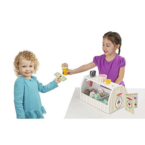 Melissa & Doug - Set de 28 piezas de madera para preparar helados, Wooden Ice Cream Counter (19286) , color/modelo surtido