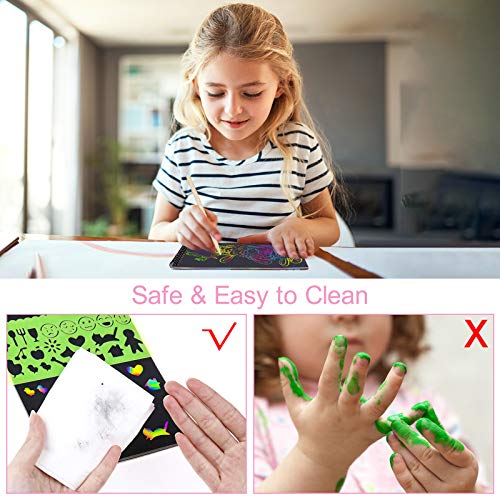 MELLIEX 2 Piezas Scratch Art Paper Notebook, Kit de Manualidades de Papel de Arte de Rascar para Niños Adultos con Regla de Dibujo y Plumas de Madera