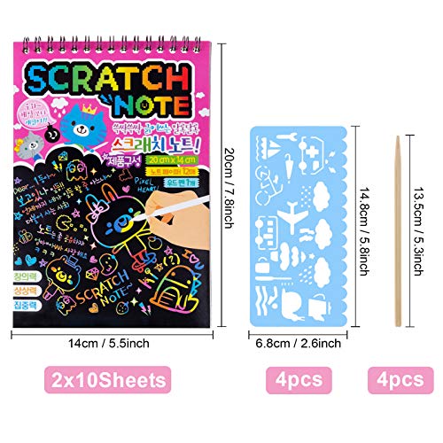 MELLIEX 2 Piezas Scratch Art Paper Notebook, Kit de Manualidades de Papel de Arte de Rascar para Niños Adultos con Regla de Dibujo y Plumas de Madera