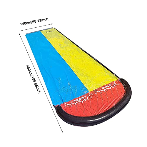 MEYENG Columpio para niños con 2 bodyboard, tobogán de agua doble con aspersor de dos carriles, para carreras, 480 x 140 cm