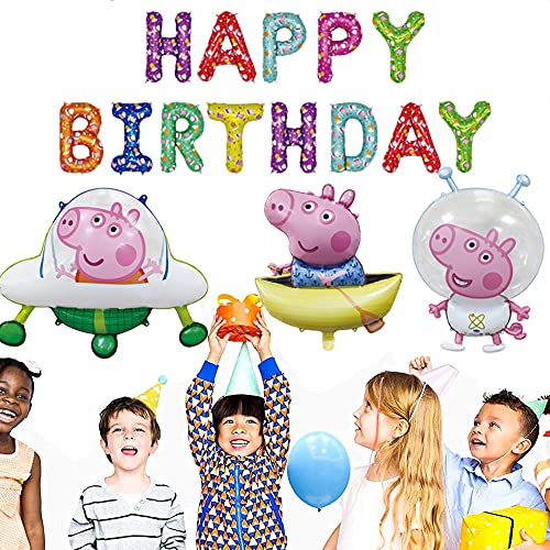 MEZHEN Globos para Fiesta Globos Cumpleaños Decoracion Pig Globos Foil Happy Birthday Banner Fiesta de Cumpleaños Baby Shower Niña Niño 9 Piezas