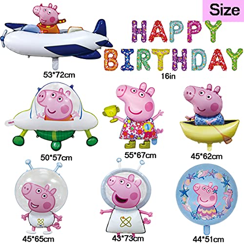 MEZHEN Globos para Fiesta Globos Cumpleaños Decoracion Pig Globos Foil Happy Birthday Banner Fiesta de Cumpleaños Baby Shower Niña Niño 9 Piezas