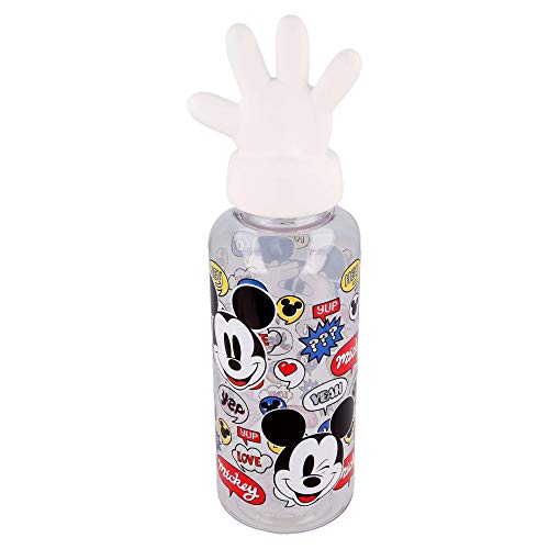 MICKEY MOUSE | Botella de agua reutlizable para niños y niñas de plástico - diseño infantil con tapón de figurita 3D y capacidad de 560 ML - sin BPA