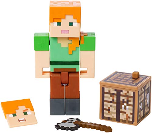 Minecraft Alex, figura de acción con libro de historietas para niños y niñas +6 años (Mattel GCC12)