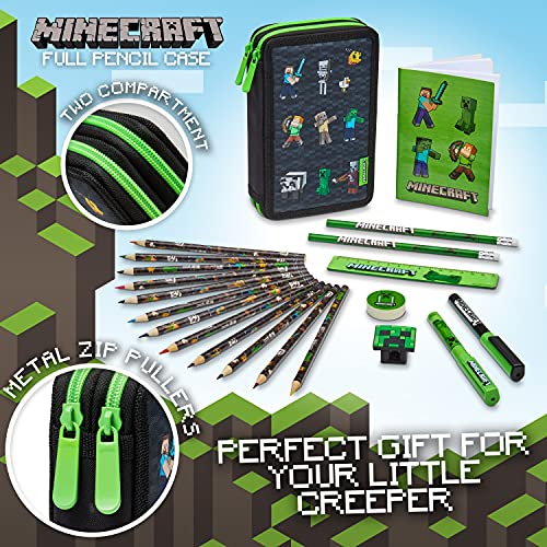 Minecraft Estuche Escolar, Material Escolar, Estuches Escolares con 2 Compartimentos, Regalos Cumpleaños Niños Colegio