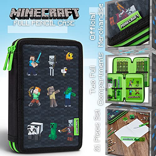 Minecraft Estuche Escolar, Material Escolar, Estuches Escolares con 2 Compartimentos, Regalos Cumpleaños Niños Colegio