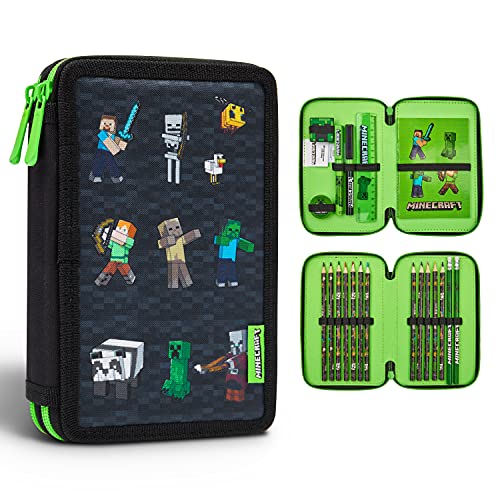 Minecraft Estuche Escolar, Material Escolar, Estuches Escolares con 2 Compartimentos, Regalos Cumpleaños Niños Colegio