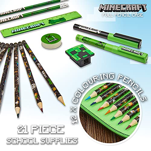 Minecraft Estuche Escolar, Material Escolar, Estuches Escolares con 2 Compartimentos, Regalos Cumpleaños Niños Colegio