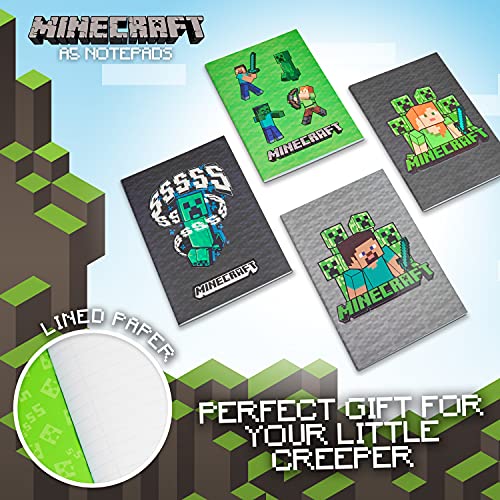 Minecraft Pack de 4 Libretas Bonitas A5, Material Escolar, Regalos Cumpleaños de Niños para Colegio