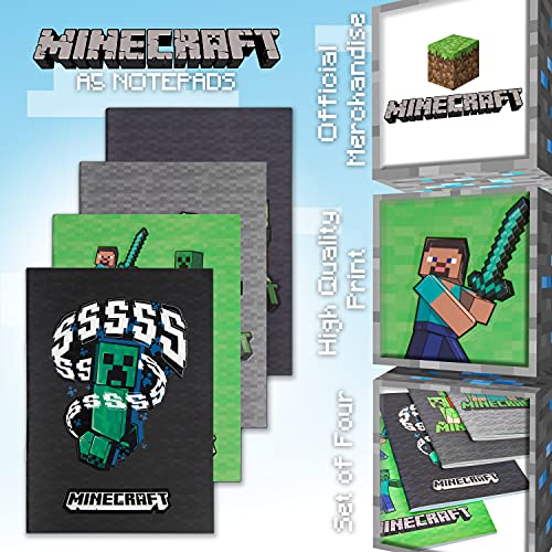 Minecraft Pack de 4 Libretas Bonitas A5, Material Escolar, Regalos Cumpleaños de Niños para Colegio