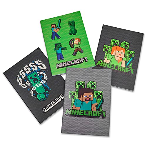 Minecraft Pack de 4 Libretas Bonitas A5, Material Escolar, Regalos Cumpleaños de Niños para Colegio