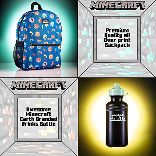 Minecraft Set Mochilas Escolares 4 Piezas, Incluye Botella Agua Niños Mochila Escolar Estuche y Bolsa Termica Porta Alimentos, Regalos para Niños y Adolescentes