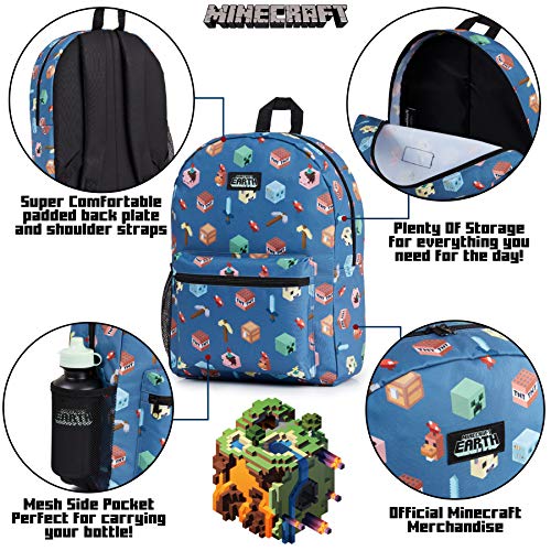 Minecraft Set Mochilas Escolares 4 Piezas, Incluye Botella Agua Niños Mochila Escolar Estuche y Bolsa Termica Porta Alimentos, Regalos para Niños y Adolescentes